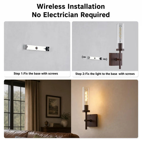 Step-by-step installation guide for Kwinmyso Wireless 3CCT Wall Sconce Battery Operated Dimmable Wall Light.