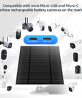 5W Outdoor Security Camera Solar Panel With Micro USB And USB C Ports Solar Charger compatible with various camera models