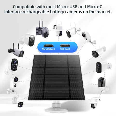 5W Outdoor Security Camera Solar Panel With Micro USB And USB C Ports Solar Charger compatible with various camera models