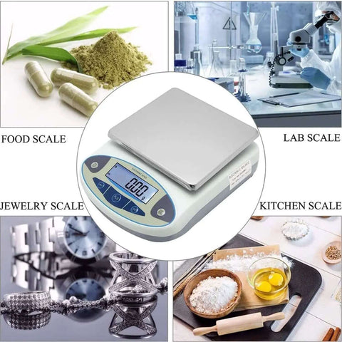 Pro Grade Digital Precision Balance 5000g By 0.01g Lab Scale For Jewelry Kitchen Science And Industrial Use With Stainless Steel Pan And Corrosion Resistant ABS Housing