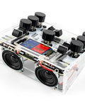 DIY DJ Mixer Kit For Beginners Teens Build Your Own DJ Board Learn Electronics Mix Tracks Add Effects Play Music Via SD Card Kid Friendly STEM Project That Feels Like Real DJing clear acrylic DIY mixer with knobs, small speakers, and screen