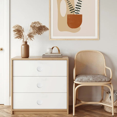 Dresser with Retro Porcelain Cabinet Knobs And Drawer Pulls Set White Ceramic Kitchen Hardware For Cabinets Dressers Closets Cupboards Easy One Hole Install 8 Piece