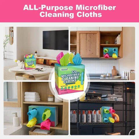 120 Pack Microfiber Cleaning Cloths For Cars And Home Use Reusable Towels 11x9 Multicolor With Crazy Handy Dispenser Box