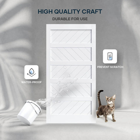 White Five Panel Barn Door With 7 Foot Track Kit Included 42 By 84 Inch Solid MDF Wood Slab Covered With Waterproof Scratch Resistant PVC Surface DIY Assembly And Easy Install