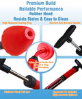 Heavy Duty Toilet Plunger And Brush Set With High Pressure Air Blast Design close-up of rubber head and stainless steel pull rod.