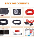 Package contents of On Board Air Compressor System Universal Air Spring Kit With Gauge Air Line And T Fittings For Trucks And Vans