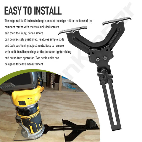 Heavy Duty Routing Edge Guide Fits Your Compact Cordless Router, 10-inch edge rail for precise cutting, easy slide lock adjustments.
