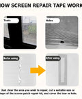 Heavy Duty Adhesive Window Screen Repair Tape Kit Patch For Tears And Holes In Doors And Windows Waterproof Fiberglass Mesh With Works Like A Champ Black 1 Pack usage example