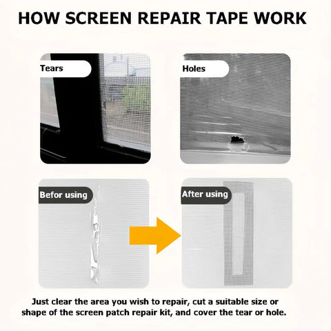 Heavy Duty Adhesive Window Screen Repair Tape Kit Patch For Tears And Holes In Doors And Windows Waterproof Fiberglass Mesh With Works Like A Champ Black 1 Pack usage example