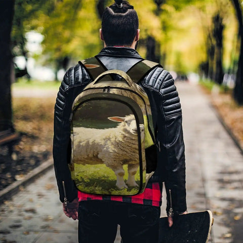 Forest Meadow Wool Sheep Printed Unisex Backpack Large Capacity All Day Carryall with polyester fabric and smooth zipper