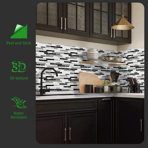 Self Adhesive Peel And Stick Kitchen Backsplash Tiles Gray 12x12 In 10 Sheets Vinyl Decorative Tile Panels with pinstripe design in kitchen