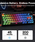 Wireless Mechanical Gaming Keyboard With Rotary Dial Knob And 8000mAh Battery delivering vibrant RGB backlighting and extensive battery life.