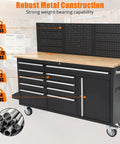 61-Inch Heavy-Duty Rolling Tool Chest And Mobile Workbench With Nine Drawers, Rubber Wood Top, Locking System, Rugged Wheels