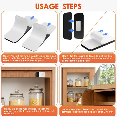 Installation steps for 10 Pack Magnetic Cabinet Door Catch Set With Ultra Thin Stainless Steel Latch No Fuss Closure