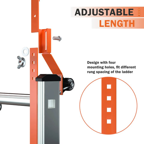Ladder Roof Hook 2 Pack With Wheel Heavy Duty Steel Stabilizer showing adjustable length, four mounting holes, rubber grip T bar