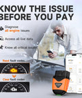 Man using Bluetooth OBD2 Scanner For Cars Read And Clear Engine Codes With Live Data For Transmission ABS SRS HUD Dashboard from phone