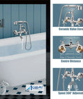 Wall Mount Bathtub Faucet With Handheld Shower Chrome Finish, Double Cross Handle Mixer Tap, Vintage Tub Filler displayed.