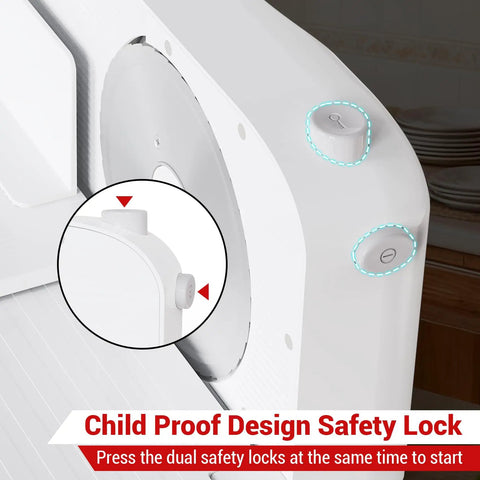 Foldable Electric Meat Slicer For Home With 6.7 Inches Removable Stainless Steel Blade showing child-proof dual safety locks.