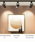 Hella Bright 10W H Track Lighting Heads 3000K Warm White dimmable LED track lights 120V illuminating artwork on a wood panel wall