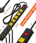 Built Tough Heavy Duty 8 Outlet Power Strip With 2100J Surge Protector, 6 Ft Cord, Wide Spaced Outlets, Wall Mountable Metal Power Strip For Home Office, Garage, And Workshop With Auto Shutdown Fuse, black metal strip with yellow outlets
