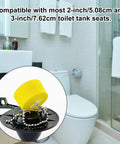 Close-up of Three Pack Toilet Tank Flapper Replacement Kit with EVA Foam Buoy Floats and universal fit illustration in bathroom.