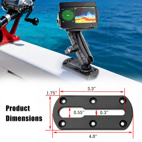 Universal Kayak Track Rails Mount Kit 4 Inch Two Pack For Fish Finder Rod Holder And Accessories Paddle Holder Camera Mounts Cup Holders Easy Rig For Your Kayak Fishing Setup, 4-inch black rail base mounted on kayak with fish finder