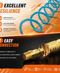 Image showcasing Heavy Duty 1/4 Inch X 25 Foot Blue Coiled Air Hose Quick Connect Coupler with durable polyurethane material.
