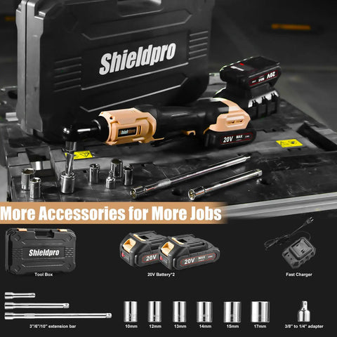 20V Cordless Electric Ratchet Wrench Kit With 3 Eighth Inch Drive Beefy 400 RPM Torque 45 Ft-Lbs LED Light Dual Batteries