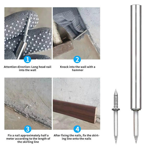 Tough Double Head Baseboard Nails With Bonus Sleeve Drivers Heavy Duty Carbon Steel Skirting Anchors for wood trim installation steps.
