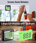Dang Accurate Magnetic Digital Angle Gauge With Backlit LCD Display and Nifty Protractor Inclinometer in use for carpentry.