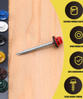 Red Hex Head Self Drilling Roofing Screws For Wood And Sheet Metal, 200 Piece Set, No 10 X 2 Inches, EPDM Washer, detail view