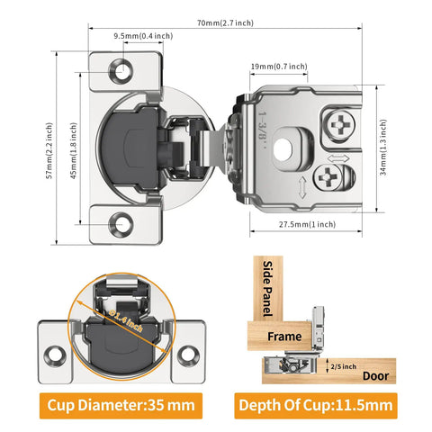 50-Pack 1-3/8 Inch Overlay 3D Adjustable Soft Close Concealed Hinges For Face-Frame Kitchen Cabinets Satin Nickel Stainless Steel Hidden 105 Degree Open Angle Includes Dowels And Self-Tapping Screws