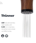Espresso Distribution Tool With 10 Needles 0.35mm Stainless Steel Natural Ash Wood Handle Removable Needle Design Stand Included