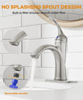 Brushed Nickel Bathroom Faucet With Single Handle For One Hole Vanity Sink Satin Finish, Pop Up Drain, Overflow, Stream Basin Mixer