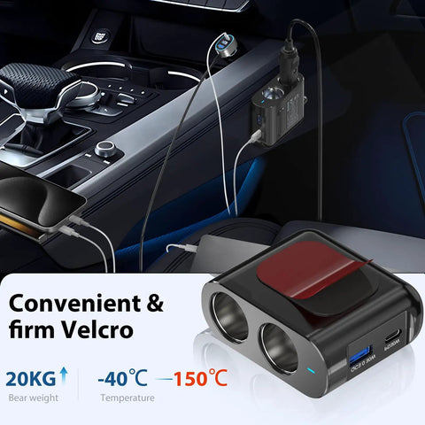 Dual Socket Cigarette Lighter Splitter Car Charger Pd 65w Usb C Port 300 Watt Outlet For Tech Gear on car console