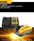 Powerstack 20V Max Battery Starter Kit With Rechargeable 5Ah Lithium Ion Pack and Charger shown on display