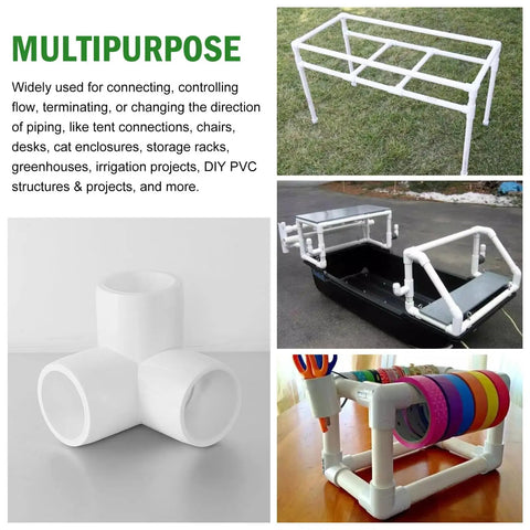 3-Way PVC Pipe Fittings Half Inch White SCH40 Furniture Grade Tee Elbow Corner Connectors used in DIY projects
