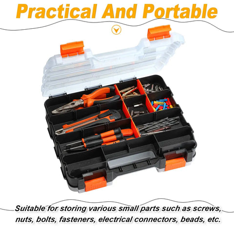 Open 3 Pack Double Sided Toolbox Organizer With 34 Removable Compartments Handy Hardware Storage Case for screws and bolts