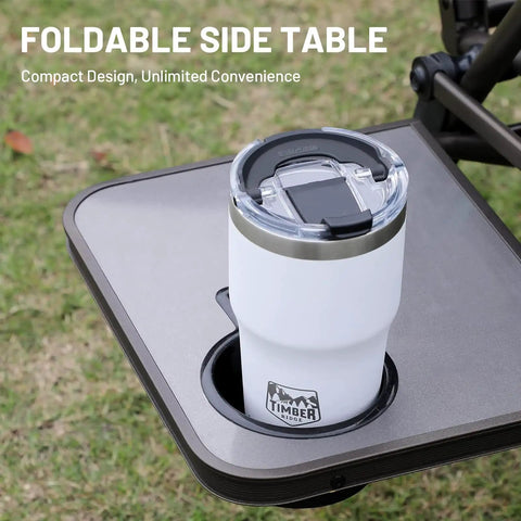Foldable side table with cup holder on oversized 33 inch wide zero gravity chair with side table full padded outdoor lounge recliner for camping and patio lawn heavy duty 500lbs support grey.