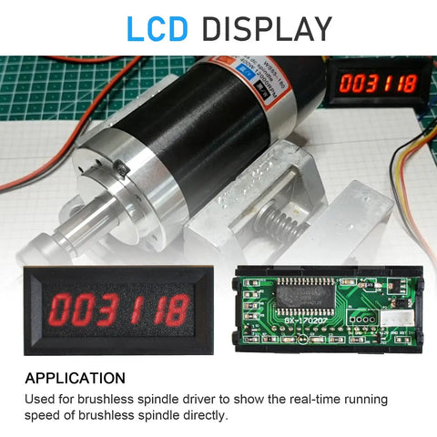 CNC Beast Brushless Spindle Motor Kit 600W ER16 48V DC 0 To 9000RPM With Mach3 Ready Control Real Time LCD Readout showing speed