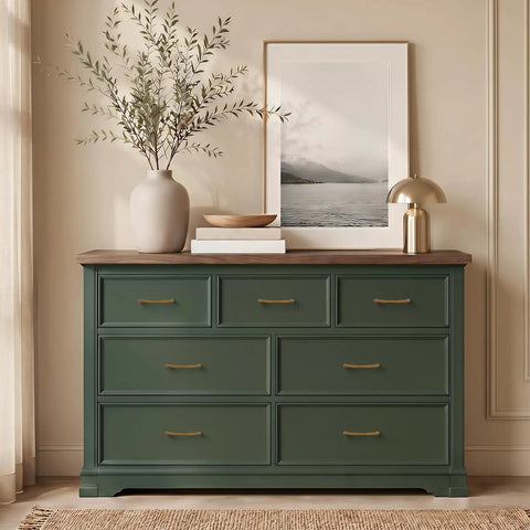 Green dresser with 10 Pack Antique Brass Cabinet Pulls With Ergonomic Curved Grip For 5 Inch Kitchen Cabinets And Drawers