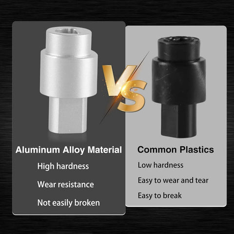 Aluminum alloy temperature door servo coupling beside black plastic version in side-by-side comparison.