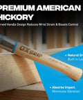 Framing Hammer 22 Oz With Milled Face And Curved Hickory Wood Handle showcasing premium American hickory grip, steel overstrike protection
