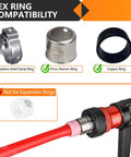 Ten Piece PEX Fittings Set With Brass Crimp Fittings For One Half Inch PEX To One Half Inch Female NPT Swivel Elbow For Potable Water Certified To ASTM F1807 And NSF ANSI 61 Lead Free showing compatible crimp rings and tool