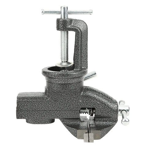 Compact Bench Vise Clamp With 360 Degree Rotation For Jewelry Making And Woodworking, Tool Free Table Edge Mount Fits Up To 2.4 Inch Thick Surfaces, Dope Heavy Duty Cast Iron Hobby Bench Vice For Crafts And Metalworking, front view