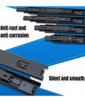 Hydraulic Damping Wardrobe Drawer Slides With Guide Rail For Ultra Quiet Soft Close Three Section Glide Heavy Duty Cold Rolled Steel