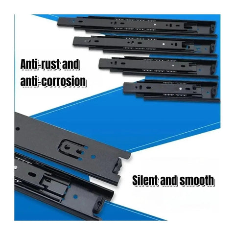 Hydraulic Damping Wardrobe Drawer Slides With Guide Rail For Ultra Quiet Soft Close Three Section Glide Heavy Duty Cold Rolled Steel