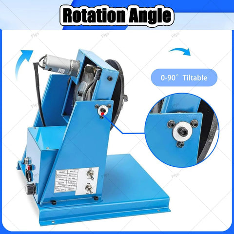Solid Rotary Welding Positioner Workhorse With Smooth Operator Spin And Quick 0 To 90 Degree Tilt Angles view showing 0-90 degree tilt mechanism.