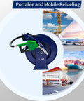 Auto Rewind Fuel Hose Reel Three Quarters Inch By Thirty-Three Feet With Diesel Nozzle And Swivel, Heavy Duty Steel Construction