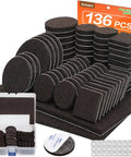 Premium Felt Furniture Pad Set, 136 Pieces, 5mm Thick Floor Protectors in container with round and square pads